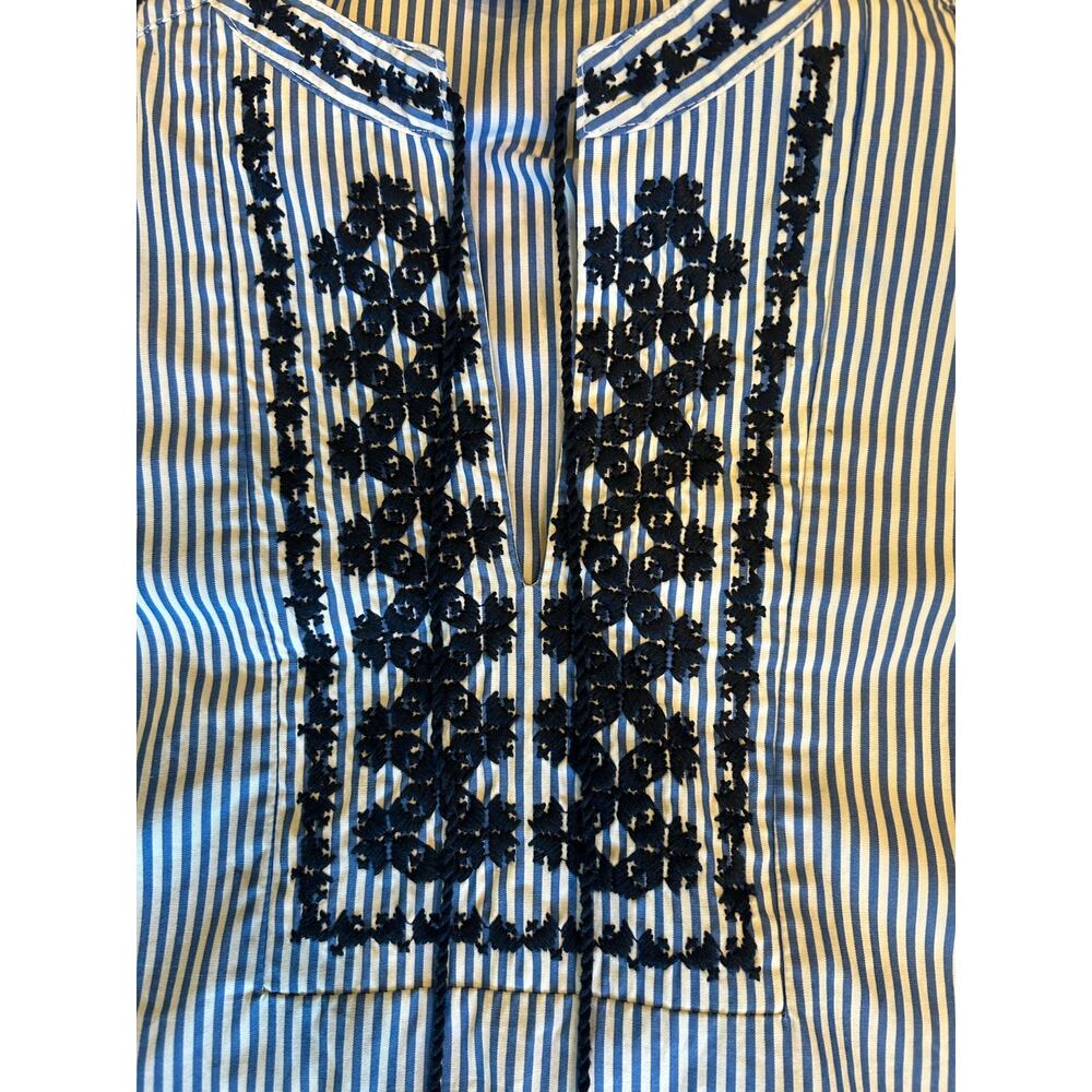J.Crew Blue White Striped Embroidered Sleeveless Top Women’s M Boho Cotton - Picture 4 of 8
